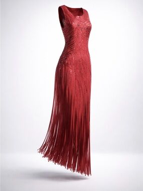 ❤️ Vintage Hong Ni Collection Red Beaded Flapper Style Sleeveless Evening Dress
